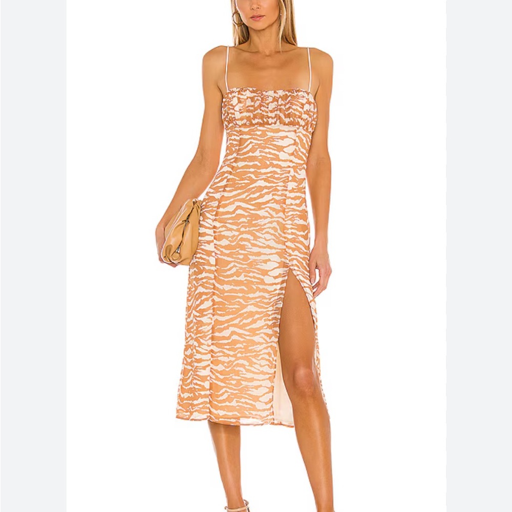 REVOLVE Tan and White Zebra Midi Dress